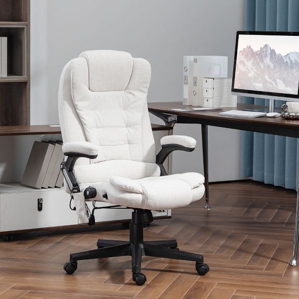 Vinsetto 6 Point Vibrating Massage Office Chair with Heat, Linen High Back Executive Office Chair with Reclining Backrest, Armrests, Black