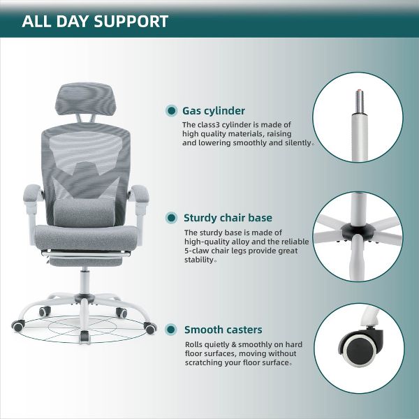 Bestier Office Chair Ergonomic Desk Chair, Home Mesh Office Desk Chairs with Wheels, Lumbar Support Pillow and Padded Armrests, Comfy Gaming Chair