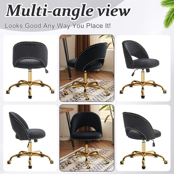 Karl Home | 23 inch Navy Blue Task Chair Office Desk Chair Make Up Chair With Wheels