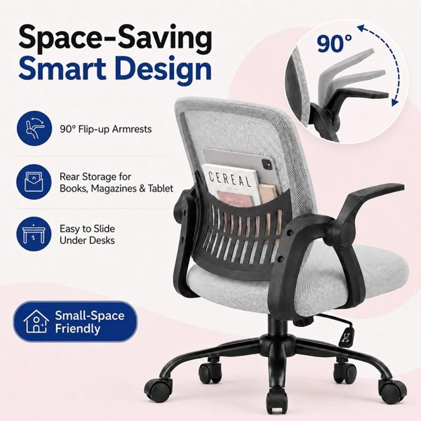 Bestier 23-in W Ergonomic Mesh Office Chair with Breathable Waist Support Adjustable Height for Home Office Study Gaming, Black