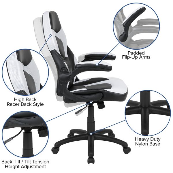 Flash Furniture X10 Gaming Chair, Racing Ergonomic Office Chair, Height Adjustable Swivel Computer Chair w/ Flip-Up Arms, Camouflage/Black LeatherSoft