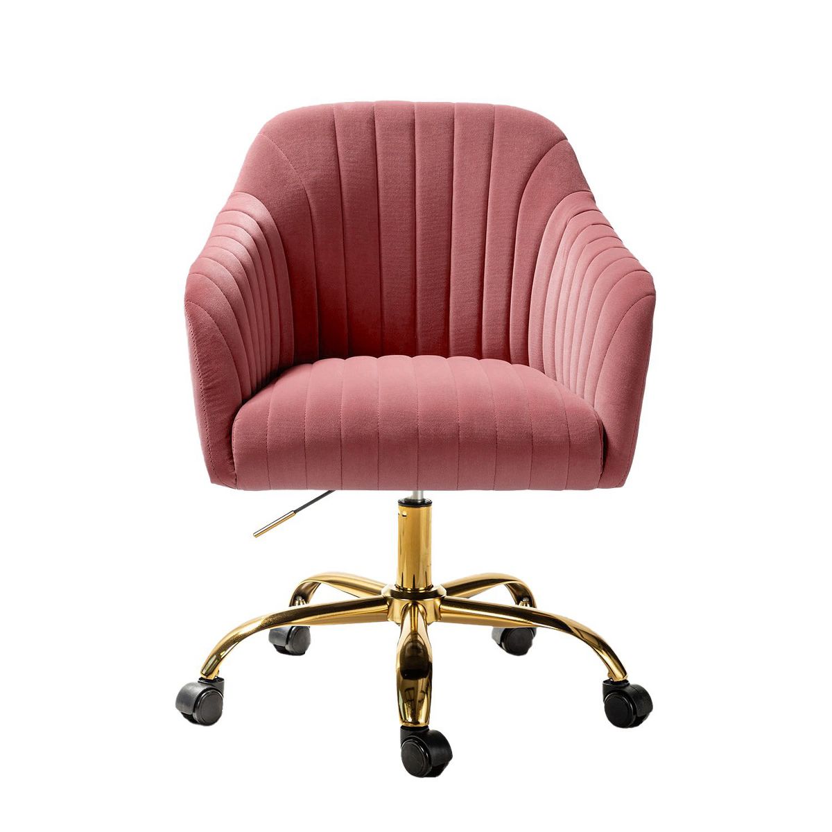 Alex Velvet Height-adjustable Swivel Task Office Chair with Channel-tufted Back and Gold Metal Base | Karat Home - Black