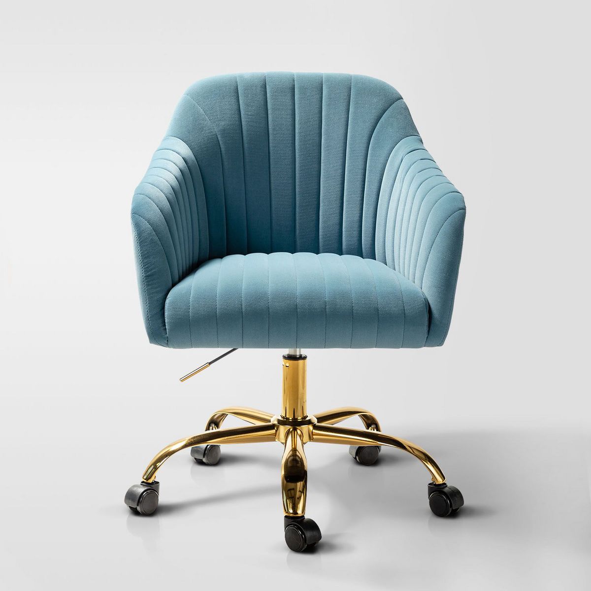 Alex Velvet Height-adjustable Swivel Task Office Chair with Channel-tufted Back and Gold Metal Base | Karat Home - Black