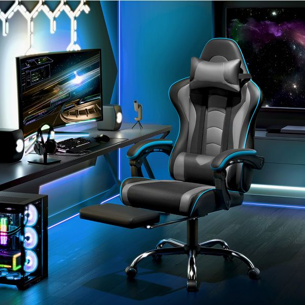 Yaheetech Adjustable Computer Chair with Footrest and Lumbar Support Black