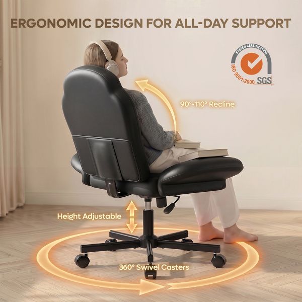 Bestier Criss Cross Chair Vanity Desk Chair with Foldable Armrests, Reclining Office Chair for Home Office, Makeup & Reading,Pet-Friendly, Beige