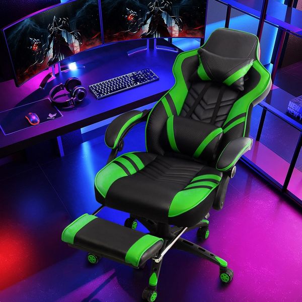 Costway Office Computer Desk Chair Gaming Chair Adjustable Swivel w/Footrest Black