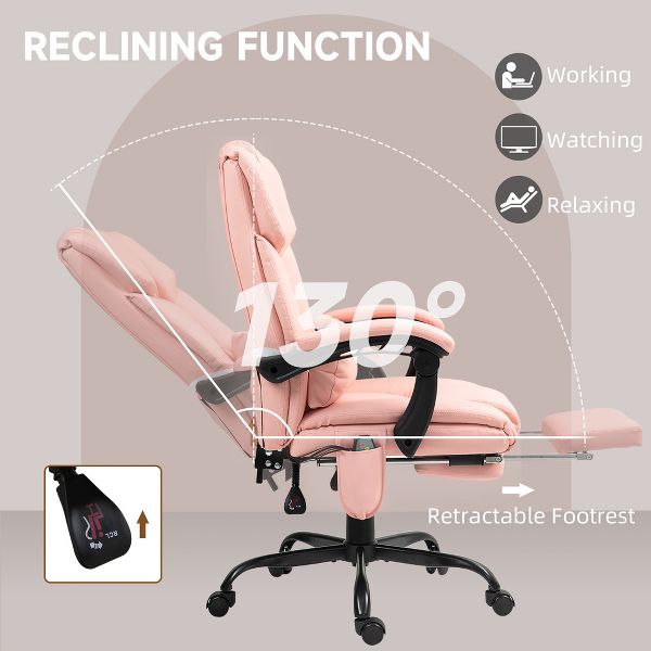 Vinsetto High Back Vibration Massage Office Chair with 6 Points, Height Adjustable Reclining Office Chair with Retractable Footrest and Remote, Brown