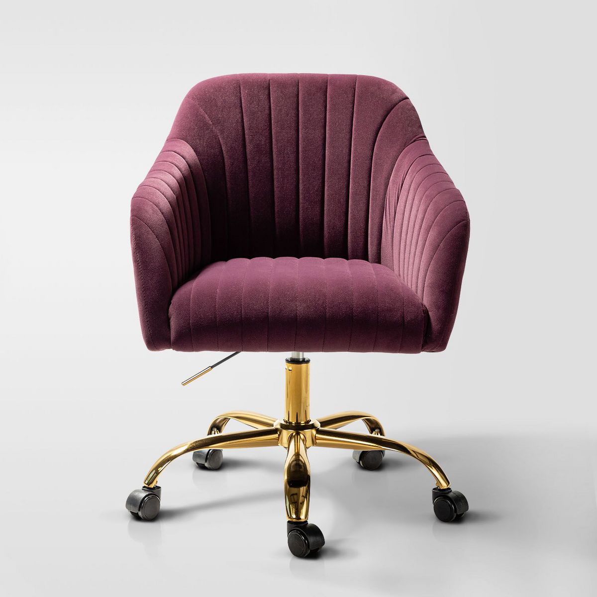 Alex Velvet Height-adjustable Swivel Task Office Chair with Channel-tufted Back and Gold Metal Base | Karat Home - Black
