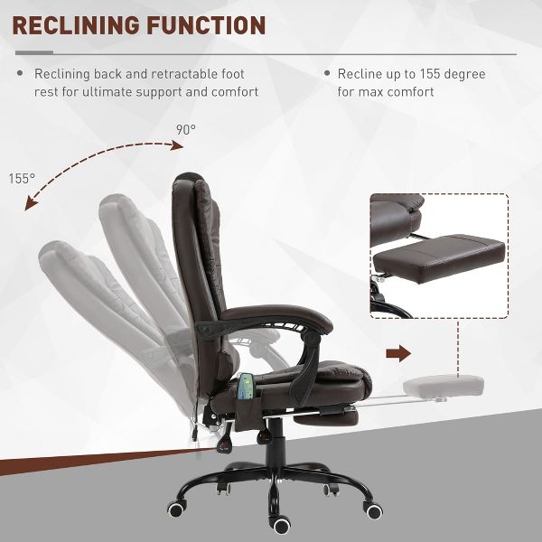 Vinsetto 7-Point Vibrating Massage Office Chair Computer Chair with Lumbar Support, Footrest, Reclining Back, Adjustable Height, Black
