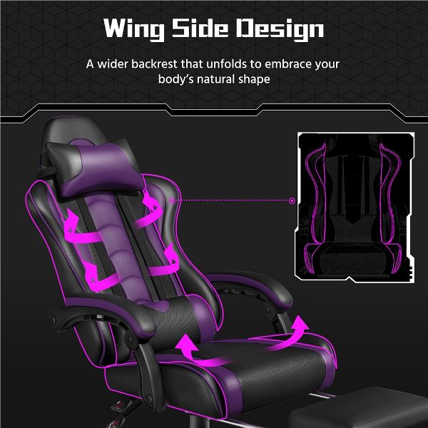 Yaheetech Adjustable Computer Chair with Footrest and Lumbar Support Black