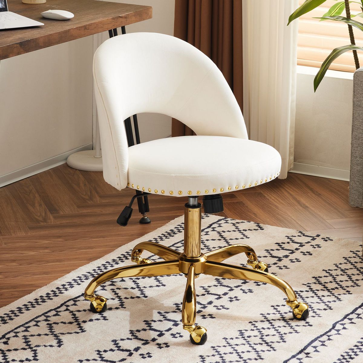 Karl Home | 23 inch Navy Blue Task Chair Office Desk Chair Make Up Chair With Wheels