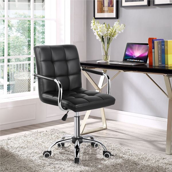 Yaheetech Modern Office Chair Height Adjustable Swivel Chair Mid Back PU Leather Chair, Black
