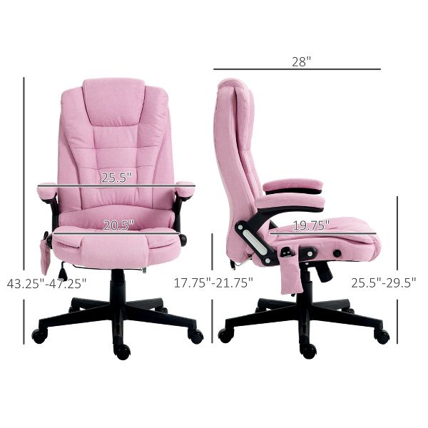 Vinsetto 6 Point Vibrating Massage Office Chair with Heat, Linen High Back Executive Office Chair with Reclining Backrest, Armrests, Black