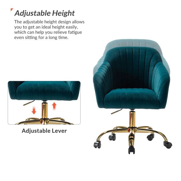 Alex Velvet Height-adjustable Swivel Task Office Chair with Channel-tufted Back and Gold Metal Base | Karat Home - Black