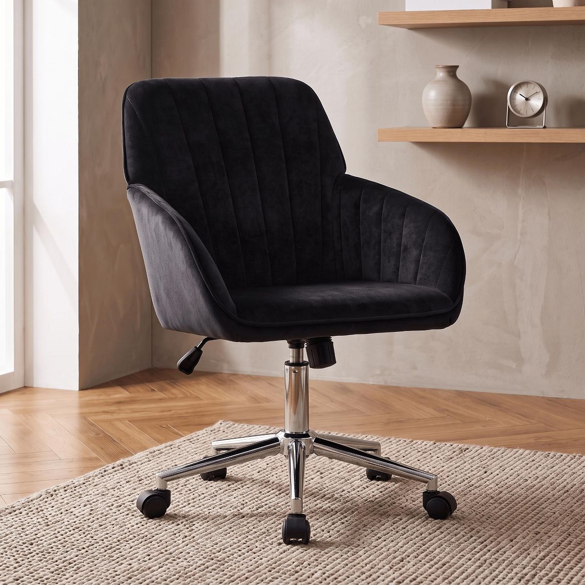LauKingdom Adjustable Velvet Office Chair, Ergonomic Swivel Vanity Chair with Backrest Support, Comfortable Cute Desk Chair for Bedroom, Living Room