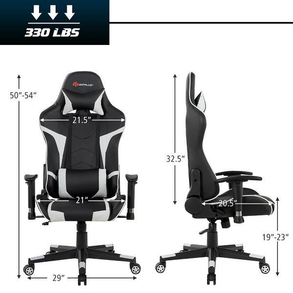 Costway Massage Gaming Chair Reclining Swivel Racing Office Chair w/Lumbar Support Blue