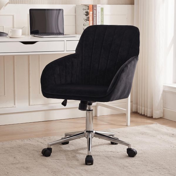 LauKingdom Adjustable Velvet Office Chair, Ergonomic Swivel Vanity Chair with Backrest Support, Comfortable Cute Desk Chair for Bedroom, Living Room