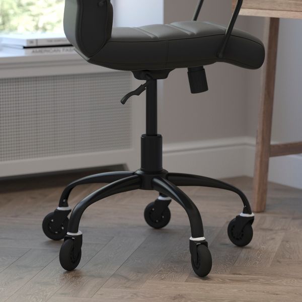 Flash Furniture Camilia Mid-Back Black LeatherSoft Executive Swivel Office Chair with Black Frame, Arms, and Transparent Roller Wheels