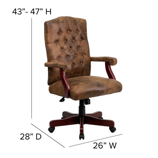 Emma and Oliver Bomber Brown Classic Executive Swivel Office Chair with Arms