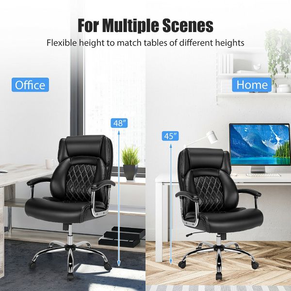 Costway 500LBS Adjustable Office Chair Adjustable Leather Task Chair Black