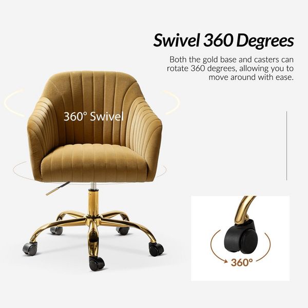 Alex Velvet Height-adjustable Swivel Task Office Chair with Channel-tufted Back and Gold Metal Base | Karat Home - Black