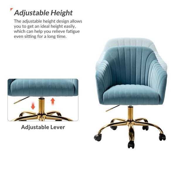 Alex Velvet Height-adjustable Swivel Task Office Chair with Channel-tufted Back and Gold Metal Base | Karat Home - Black