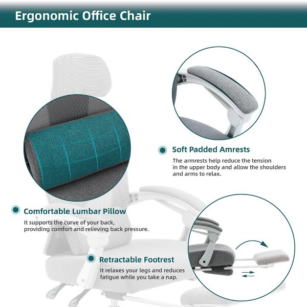 Bestier Office Chair Ergonomic Desk Chair, Home Mesh Office Desk Chairs with Wheels, Lumbar Support Pillow and Padded Armrests, Comfy Gaming Chair