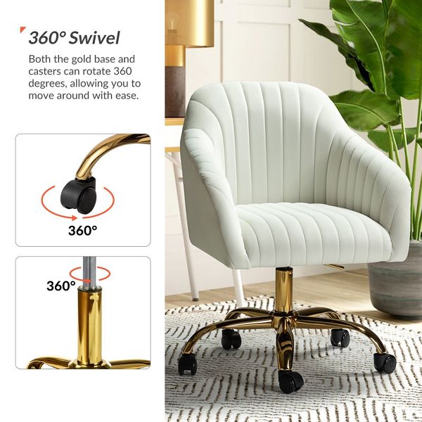 Alex Velvet Height-adjustable Swivel Task Office Chair with Channel-tufted Back and Gold Metal Base | Karat Home - Black