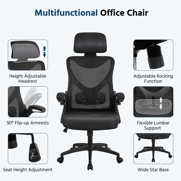 Yaheetech High Back Office Chair Computer Chair with Armrest Black