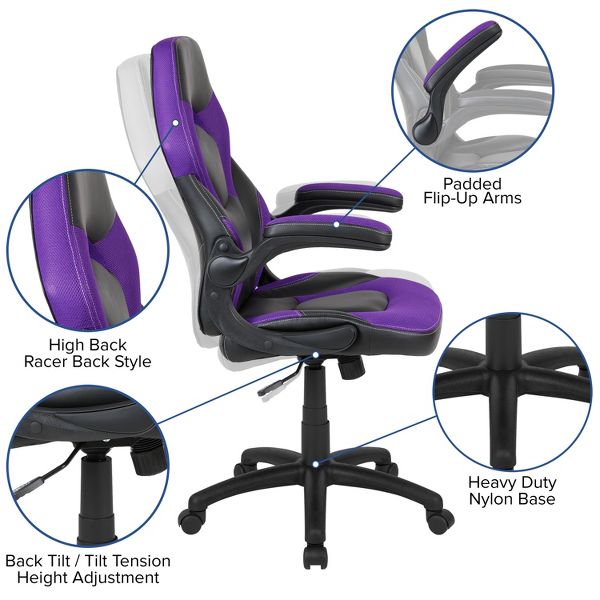 Flash Furniture X10 Gaming Chair, Racing Ergonomic Office Chair, Height Adjustable Swivel Computer Chair w/ Flip-Up Arms, Camouflage/Black LeatherSoft