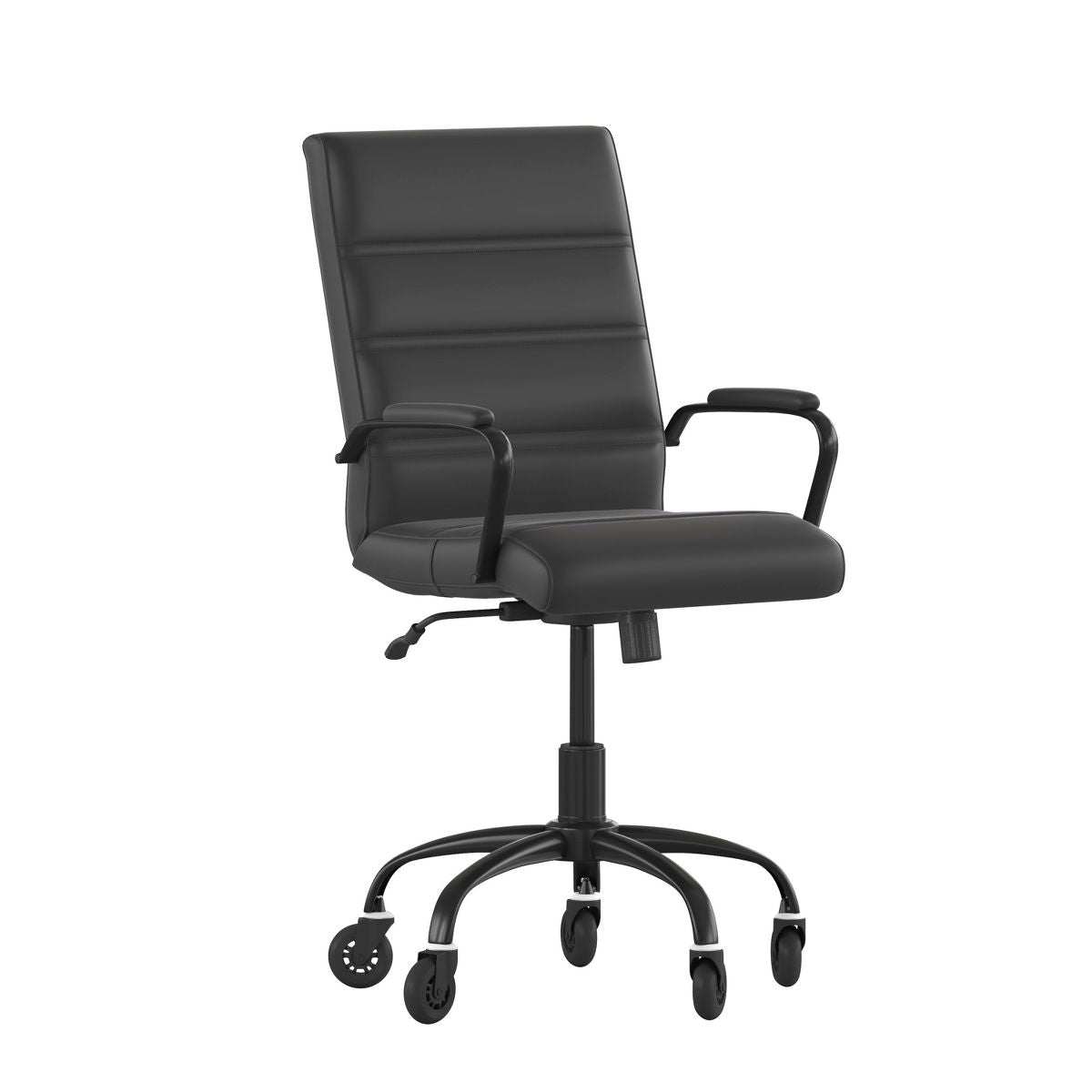 Flash Furniture Camilia Mid-Back Black LeatherSoft Executive Swivel Office Chair with Black Frame, Arms, and Transparent Roller Wheels