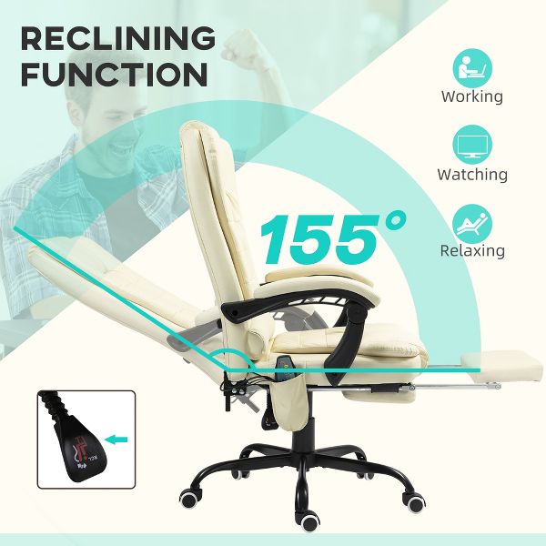 Vinsetto 7-Point Vibrating Massage Office Chair Computer Chair with Lumbar Support, Footrest, Reclining Back, Adjustable Height, Black