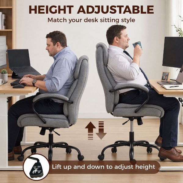 Vinsetto High Back Big and Tall Executive Office Chair 484lbs with Wide Seat Computer Desk Chair with Linen Fabric Swivel Wheels Charcoal Gray