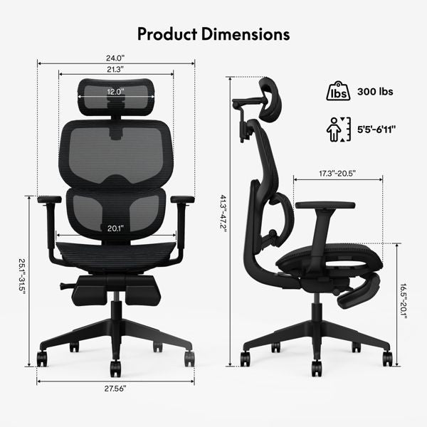 Flexispot C7 Upgraded Series Black Ergonomic Office Chair, Foam material, No footrest
