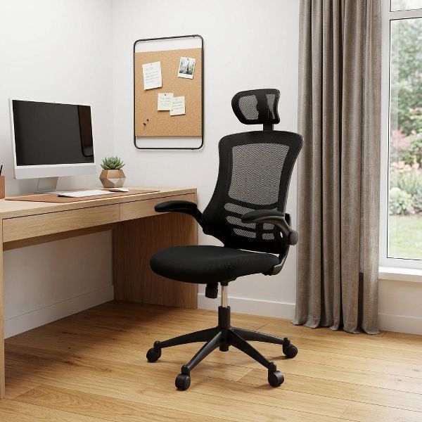 HomeRoots Black Adjustable Height Swivel Rolling Executive Office Chair