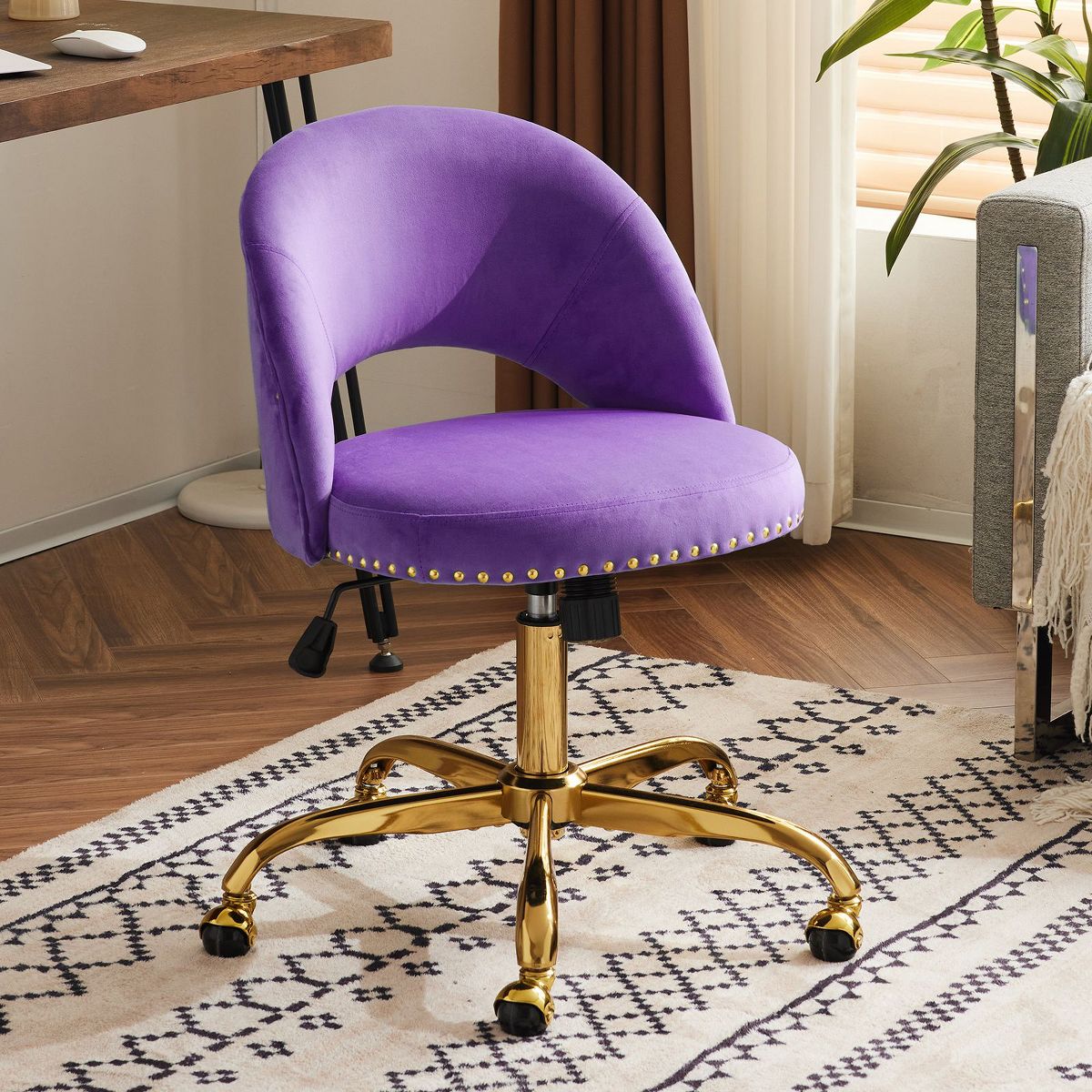 Karl Home | 23 inch Navy Blue Task Chair Office Desk Chair Make Up Chair With Wheels
