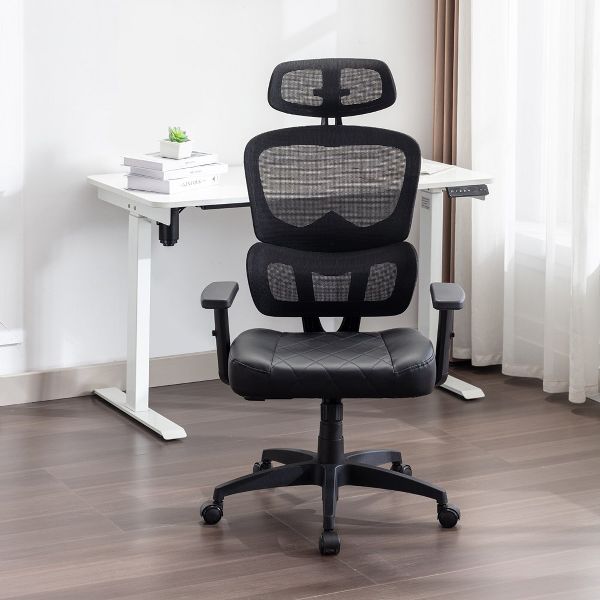 VECELO Swivel Ergonomic High Back Mesh Office Chair with Adjustable Headrest Armrest, Lumbar Support for Executive/Computer Desk/Task Work Black