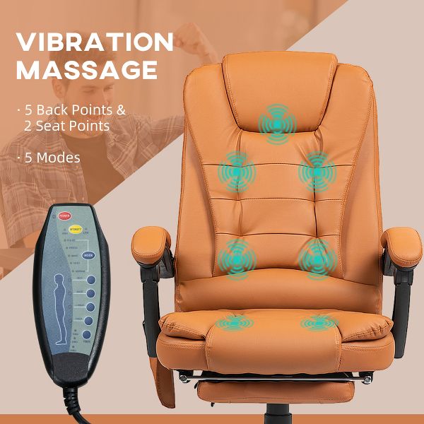 7-Point Vibrating Massage Office Chair High Back Executive Recliner with Lumbar Support, Footrest, Reclining Back, Adjustable Height