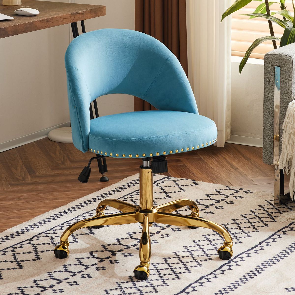 Karl Home | 23 inch Navy Blue Task Chair Office Desk Chair Make Up Chair With Wheels