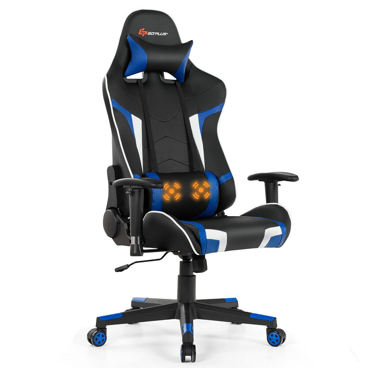 Costway Massage Gaming Chair Reclining Swivel Racing Office Chair w/Lumbar Support Blue