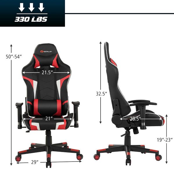 Costway Massage Gaming Chair Reclining Swivel Racing Office Chair w/Lumbar Support Blue