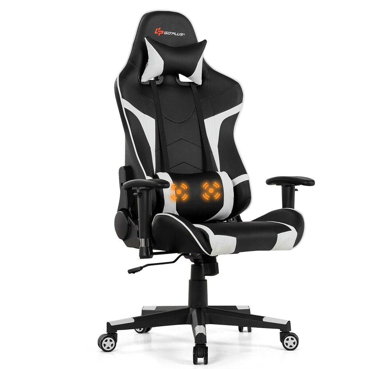 Costway Massage Gaming Chair Reclining Swivel Racing Office Chair w/Lumbar Support Blue