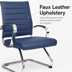 LeisureMod Benmar Modern Leather Office Chair - Ergonomic Sled Base Desk Chair with Fixed Armrests & Sturdy Steel Frame for Home or Executive Office