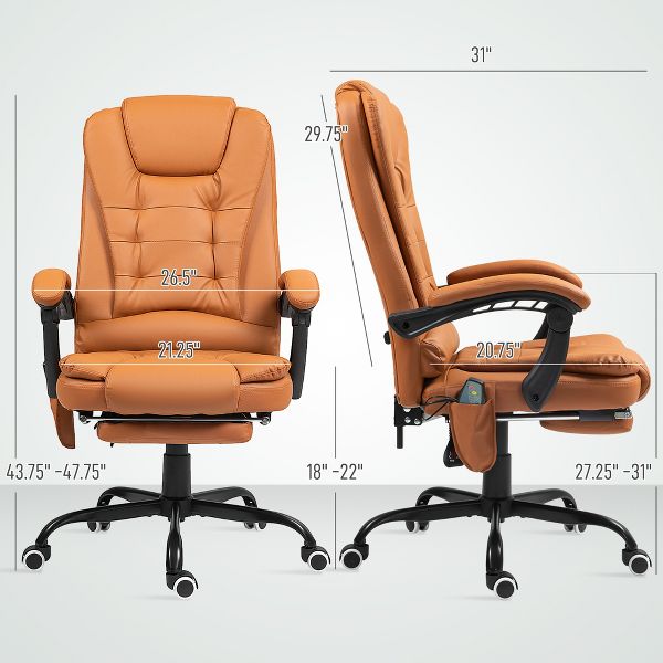 7-Point Vibrating Massage Office Chair High Back Executive Recliner with Lumbar Support, Footrest, Reclining Back, Adjustable Height