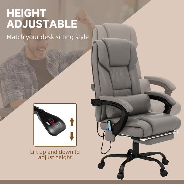 Vinsetto High Back Vibration Massage Office Chair with 6 Points, Height Adjustable Reclining Office Chair with Retractable Footrest and Remote, Brown