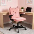 VECELO Cat-Themed Office Chair, Adjustable Height Upholstered Desk Chair with Flip Arms, 360° Swivel Ergonomic Study Chair, Pink