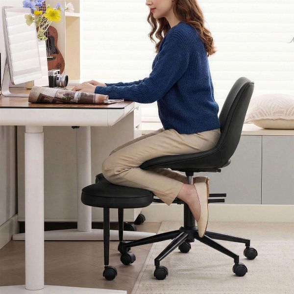 360° Swivel Wide Criss Cross Office Chair with Wheels, Ergonomic Cross Legged Kneeling Chair with Lumbar Support for ADHD, Yoga, Meditation Desk Work