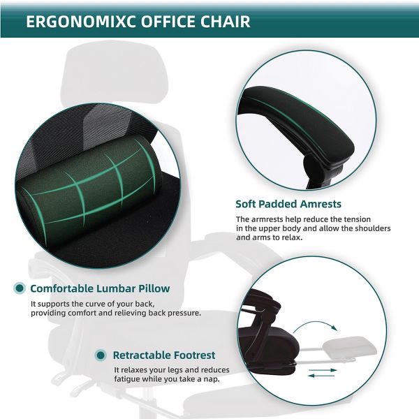 Bestier Office Chair Ergonomic Desk Chair, Home Mesh Office Desk Chairs with Wheels, Lumbar Support Pillow and Padded Armrests, Comfy Gaming Chair