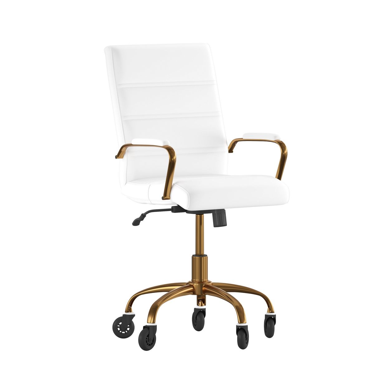 Flash Furniture Camilia Mid-Back Black LeatherSoft Executive Swivel Office Chair with Black Frame, Arms, and Transparent Roller Wheels