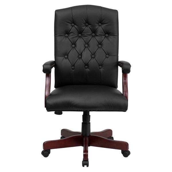 Merrick Lane Black High Back Faux Leather Tufted Home Office Chair With Height Adjustment And 360° Swivel
